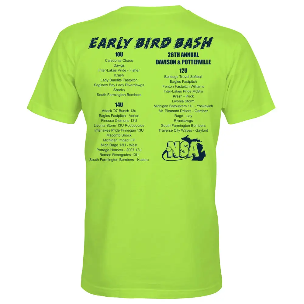 DSG Apparel 2021 NSA Early Bird Bash Fastpitch Tournament T-Shirt 4 DSG Apparel 2021 NSA Early Bird Bash Fastpitch Tournament T-Shirt - Image 2