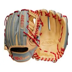 Wilson A2000 1785SS 11.75" SuperSkin Baseball Glove: WBW1009711175 -Cheap bat Store WBW100971 8 A2000 IF 1785SS 1175 GreySS Blonde Red.png.cq5dam.web .1200.1200